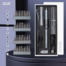 Tournevis électrique QUK jeu de tournevis électrique professionnel 503912 en 1 grande capacité avec alimentation lumineuse LED outil de maintenance de précision 230410