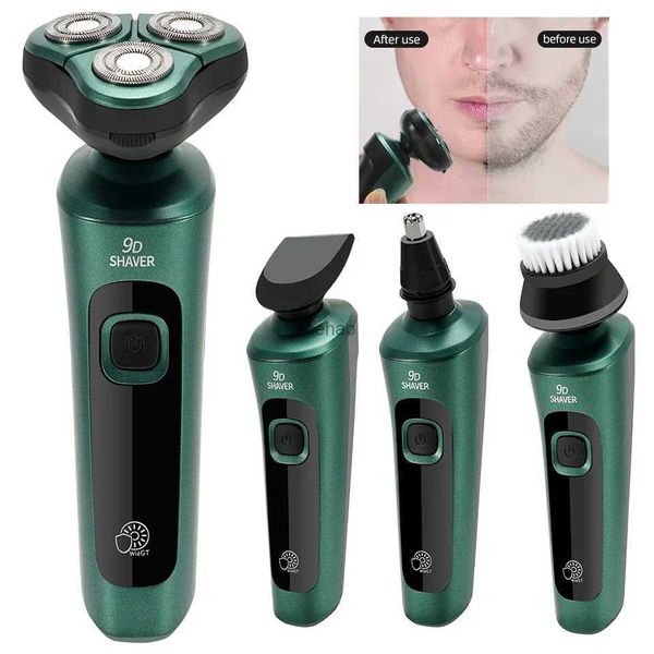 Electric Shaver Rasoir électrique intelligent vert affichage numérique LCD rasoir flottant à trois têtes USB Rechargeable lavage couteau à barbe multifonction