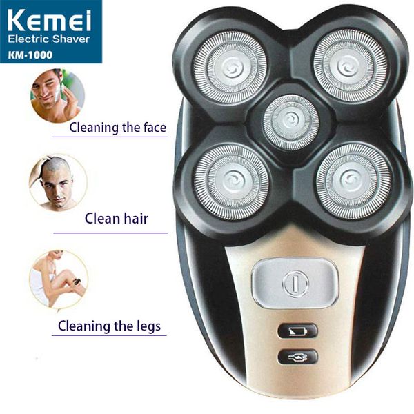 Rasoir électrique Kemei 5 tête de coupe rotative nettoyage du visage coupe du nez cheveux serviette de lavage du visage des hommes multi-fonction 5 en 1