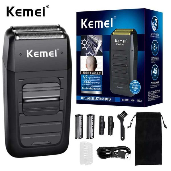 Rasoir électrique Kemei KM-1102 rasoir sans fil Rechargeable pour hommes double lame alternative barbe rasoir soins du visage multifonction forte tondeuse