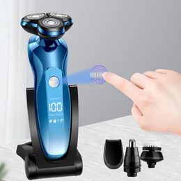 Rasoir électrique rasoir rotatif tondeuse à barbe Rechargeable coupe de cheveux Machine à raser tondeuse pour hommes étanche 240228