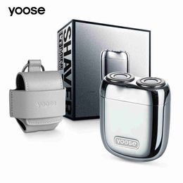 Afeitadora Eléctrica yoose Mini Afeitadora Eléctrica para HombresAfeitadoras Impermeables para HombresAfeitadoras Eléctricas Seco Húmedo USB-CRecargableFunda de Cuero Portátil