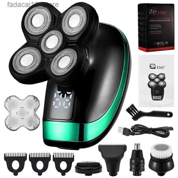 Afeitadoras eléctricas 5 en 1 Afeitadora eléctrica recargable Cinco cabezales flotantes Maquinillas de afeitar Cortadora de cabello Nariz Oreja Cortadora de cabello Hombres Cepillo de limpieza facial Caja Q240119