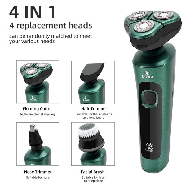 Afeitadoras eléctricas 9D Afeitadora inteligente Pantalla LCD digital Threehead Floating Razor USB Recargable Lavado Multifunción Barba Cuchillo 230807