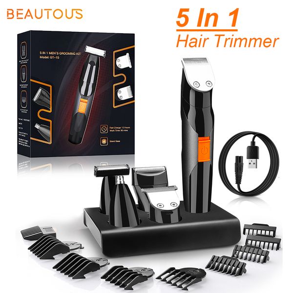 Afeitadoras eléctricas Beautous 5 en 1 Recortador de cabello para hombres Afeitadora Recortadoras corporales Clippers Barba inalámbrica Maquinilla de afeitar Kit de bigote 230825