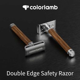 Rasoirs électriques Colorlamb hommes rasoir de sécurité manche en bois en alliage de zinc double bord tête de peigne classique rasoir manuel pour homme 240329