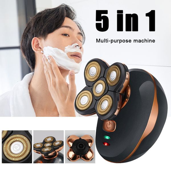 Rasoirs électriques Rasoir électrique 5 tête rasoir barbe chauve cheveux crâne hommes rasoir Rechargeable rasoir électrique tondeuse à barbe Machine à raser 230828