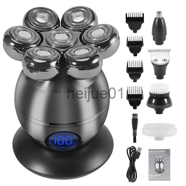 Rasoirs électriques Rasoirs électriques 5 en 1 Rasoir à tête pour hommes chauves 7D Coupe flottante Tondeuse à barbe Tondeuse IP68 Rasage étanche USB Chargement sans fil 230520 x0918