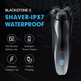 Elektrische scheermiddelen Enchen Electric Shaver 3D Blackstone 3 IPX7 Waterdicht scheermes nat en droog Dual Use Face Beard Battery Digital Display for Men 240329