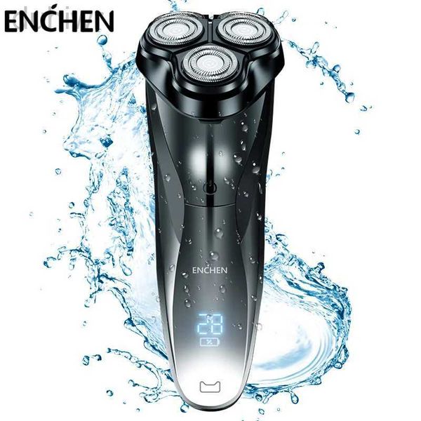Máquinas de afeitar eléctricas ENCHEN Recargable IPX7 Afeitadora impermeable Mojada y seca para hombre Maquinillas de afeitar rotativas con recortador emergente 2442