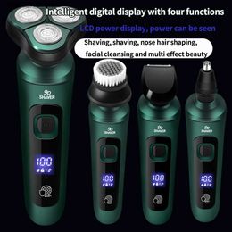 Rasoirs électriques Vert 4In1 rasoir électrique intelligent affichage numérique LCD pour hommes rasoir flottant à trois têtes USB lavage multi-fonction couteau à barbe rapide Q240119