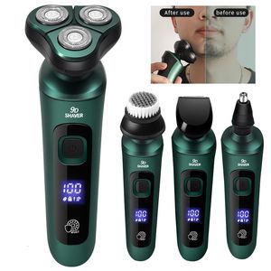 Rasoirs électriques Rasoir électrique intelligent vert LCD affichage numérique rasoir flottant à trois têtes USB Rechargeable lavage couteau à barbe multifonction 230828