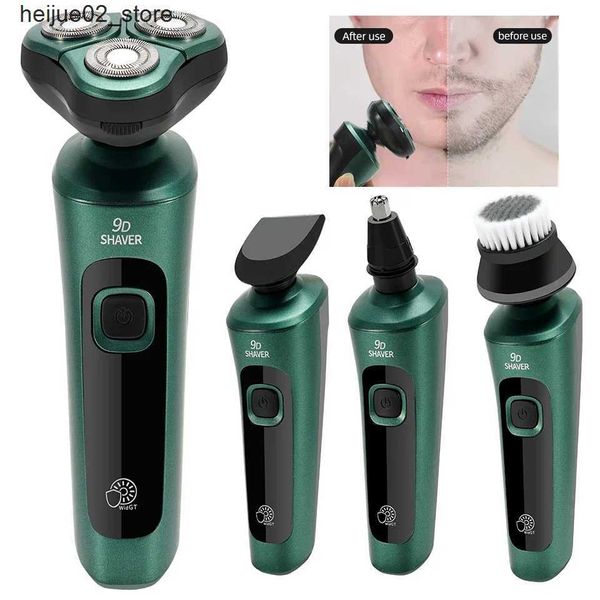 Rasoirs électriques Rasoir électrique intelligent vert LCD affichage numérique rasoir flottant à trois têtes USB Rechargeable lavage couteau à barbe multifonction Q240318