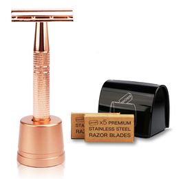 Elektrische scheerapparaten HAARD ROSE GOUD RAZOR SET HERUBUISTable Eco Friendly Double Edge Safety for Women 1 1 Blade Dissal Case 10 Blades 221203