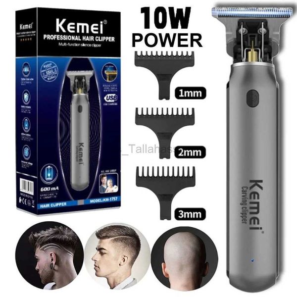 Afeitadoras eléctricas Kemei 1757 Clippers para el cabello Hombres Recortador de barba Zero Gapped T-Blade Máquina de corte de cabello Inalámbrico Profesional Barber Edgers Cutter 240329