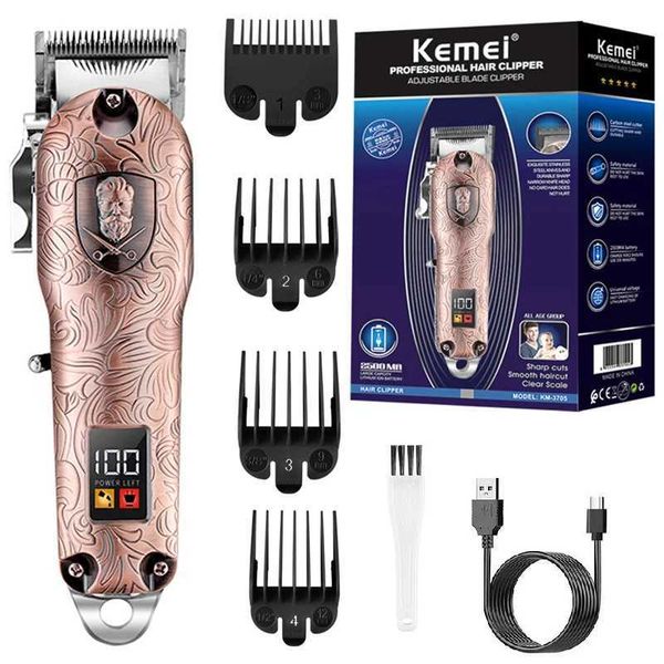 Shavers électriques Kemei 3705 Métal de boîtier de métal professionnel Barber Barber sans fil Coiffe électrique Clipper hommes Rechargeable Lithium Battery T240507