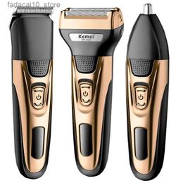 Rasoirs électriques Kemei 3in1 kit de toilettage rasoir électrique pour hommes barbe tondeuse à cheveux corps nez oreille machine à raser visage rasoir rechargeable Q240119