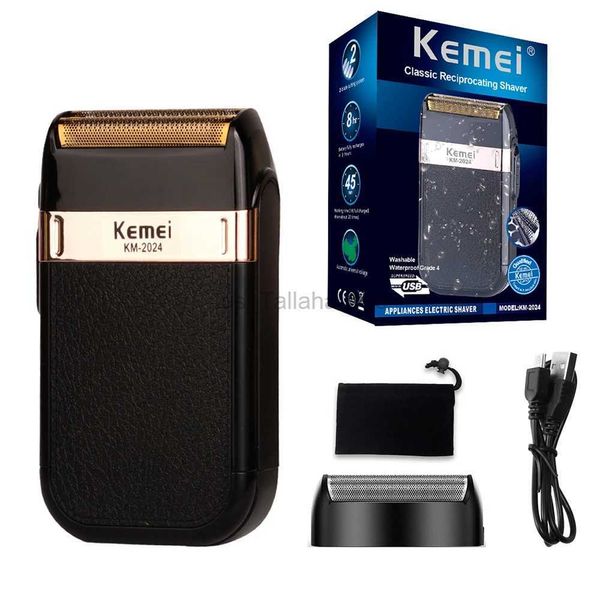 Afeitadoras eléctricas Kemei Afeitadora eléctrica para hombres Moda para hombre Cáscara de cuero Impermeable Recargable Profesional Barba Recortadora Razor KM-2024 240329