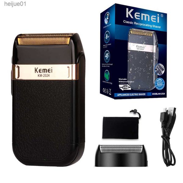 Rasoirs électriques Kemei Rasoir électrique pour hommes Coque en cuir pour hommes à la mode Étanche Rechargeable Tondeuse à barbe professionnelle Rasoir KM-2024 L230518