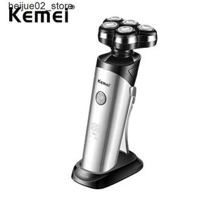 Rasoirs électriques Kemei rechargeable 5 lames rasoir électrique rotatif tête de rasoir intelligent humide hommes rasoir tondeuse IPX5 lavable Q240318