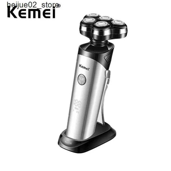 Afeitadoras eléctricas Kemei recargable 5 cuchillas de afeitar eléctrica rotativa maquinilla de afeitar cabeza calva inteligente húmedo seco hombres barba afeitado recortador lavable KM-6039 Q240318