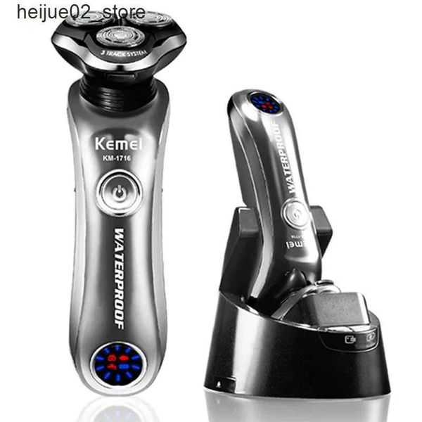 Afeitadoras eléctricas Kemei Afeitadora rotativa para hombres Maquinilla de afeitar eléctrica húmeda y seca con sistema de limpieza inteligente Máquina de afeitar facial recargable Ipx6 Lavable Q240318
