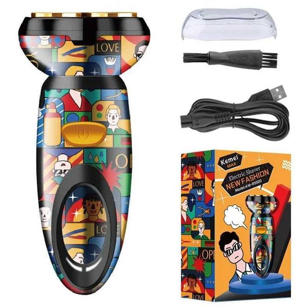 Shavers électriques Kemei Travel Professional Electric Beard Shaver Kemei KM-RS503 Graffiti Male Rechargeable Design USB Charge Shaver Y240503