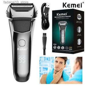 Rasoirs électriques Kemei lavable humide sec rasoir électrique pour hommes visage barbe rasoir électrique tête Rechargeable chauve 3 lames système de rasage Q240119