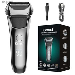 Rasoirs électriques Kemei Rasoir électrique lavable à sec humide pour hommes Visage Barbe Rasoir électrique Tête rechargeable Chauve Système de rasage à 3 lames L230518