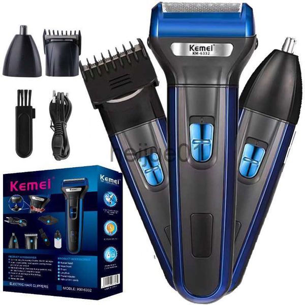 Máquinas de afeitar eléctricas KM-6332 3 en 1 Cortadora de cabello recargable Máquina de afeitar Barba Estilo Máquina de eliminación de cabello Recortador de nariz para hombres Enchufe de la UE x0918