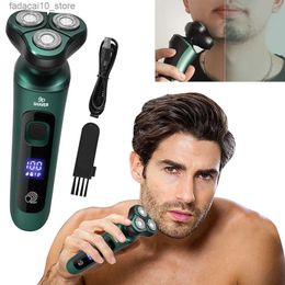 Elektrische scheerapparaten Elektrisch reisscheerapparaat voor heren met digitaal display Driekoppig drijvend scheermes Wasbaar Smart Razor Gezichtsbaardtrimmer Car Home Razor Q240119