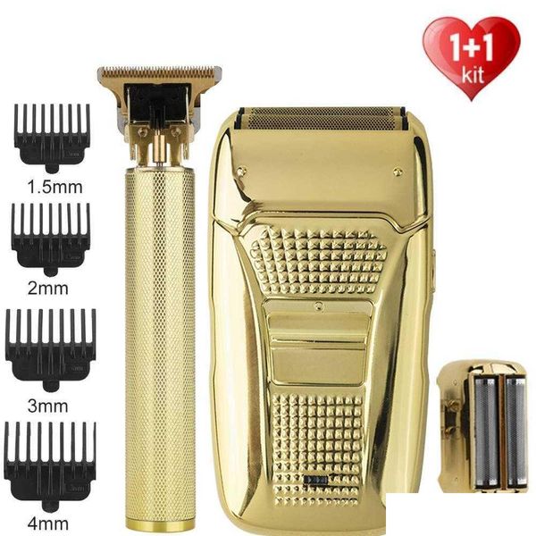 Máquinas de afeitar eléctricas Hombres Cortadores de cabello Set USB Recargable Clipper Retro Doble Cortador Cabezal Máquina de afeitar Barba Razor Corte de pelo Hine X0625 Drop de Dheog