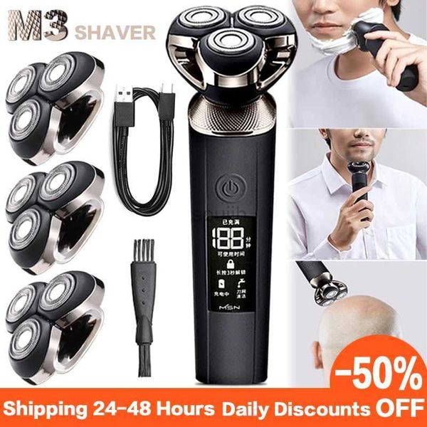 Afeitadoras eléctricas MSN Maquinilla de afeitar eléctrica Maquinilla de afeitar para hombre Recortadora de barba Carga rápida Pantalla LCD Maquinilla de afeitar 3D Limpieza inteligente 240322
