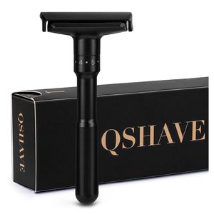 Rasoirs électriques QShave Luxueux Rasoir de Sécurité Réglable Noir Peut Concevoir le Nom dessus Support Classique Hommes Rasage 5 Lames Cadeau 221203