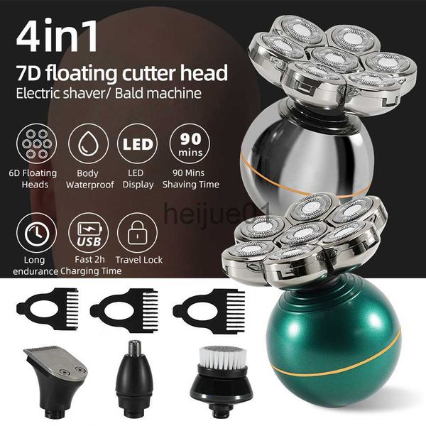 Afeitadoras eléctricas Recargable 4 en 1 7D Cabezal de corte flotante Afeitadora eléctrica / Máquina calva Recortadora corporal para hombres Maquinilla de afeitar eléctrica facial Balde Afeitado x0918