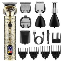 Electric Shavers Ressuxi Professional 7 in 1 Hair Clipper Set For Men Barber All Metal Hair Trimmer Set Electric Shaver Nose Trimmer Kit T240507
