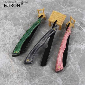 Elektrische scheerapparaten RIRON Kapper Scheren Trimmer Houten handvat Handmatig opklapbaar haarbaardscheerapparaat Heren Straight Edge Razor Vervangbaar mes Q240119