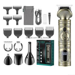 Elektrische scheerapparaten Vgr Grooming Kit Tondeuse 6 in 1 Clipper Neusscheerapparaat Lichaam Professioneel Oplaadbaar Metaal Vintage V-106 Drop De Dhdsi