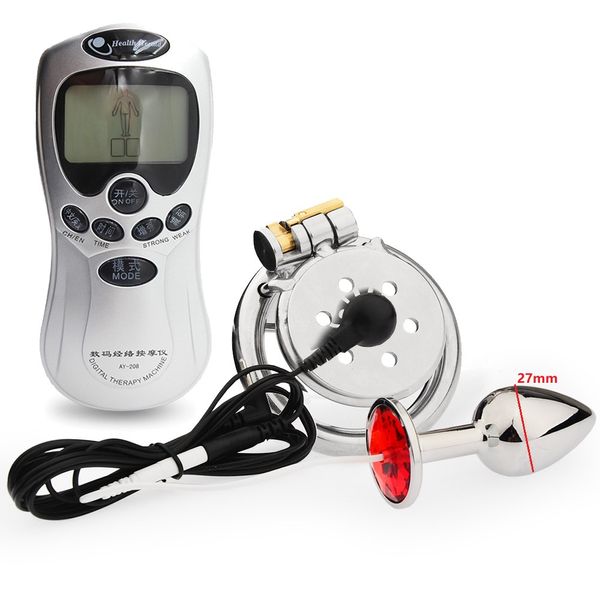 Kit d'amortisseur électrique dispositif de chasteté en métal serrure de cage de cage stimulation électrique plug anal pinis adulte verrouillage sexy