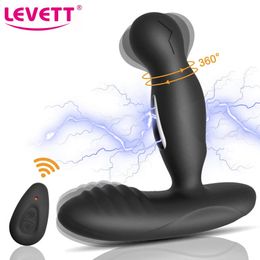 Vibradores de masaje de próstata de descarga eléctrica para hombres 360 Rotar Butt Anal Plug Vibrador Masculino Inalámbrico Empuje Juguetes Sexuales 240202