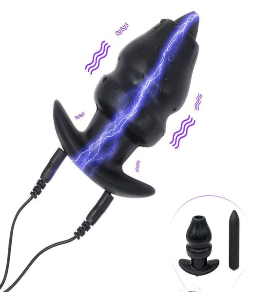 Choc électrique Silicone creux Plug Anal gode vibrateur pour femmes homme gode masturbateur lavement godemichet Anal Anal Toys1255023