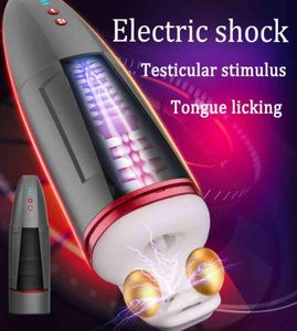 Masturbateur masculin vibrant à choc électrique, léchage de vagin réaliste, stimulation électrique, testicules, jouets sexuels pour hommes1496548