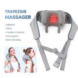 Épaule électrique pétrissant le cou de coucheur de dos de châle sans fil trapèze massage cervical massage profond tissu relaxant massage oreiller 240408