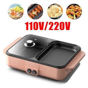 Elektrische Koekenpannen 110V220V 2 IN 1 Elektrische Hot Pot Fornuis BBQ Grill Multicooker Elektrische BBQ Grill Anti-aanbakplaat Barbecue Pan Kookpot 1200W J230720