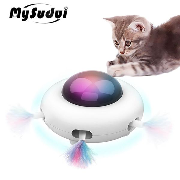 Jouet de chat électrique Smart Cat Stick Fund Feather Automatic Rotating Game Interactive Cat Turntable Puzzle Kitten Toy LED USB