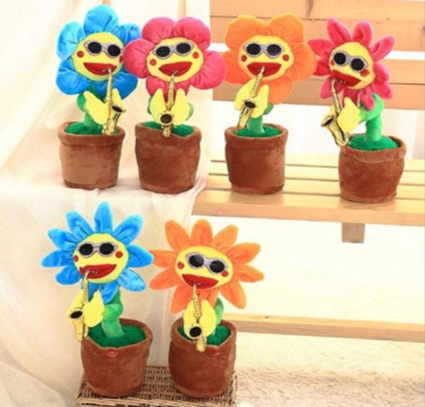 Conexión de girasoles eléctricos Conexión Bluetooth Musical Simulación Flower Dancing Singing Plush Toys Party Noise Maker LXL1600443