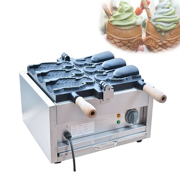 Machine électrique Taiyaki, 3 cônes de gaufres en forme de poisson à bouche ouverte, four à plaque de fer pour cornet de crème glacée 220V/110V