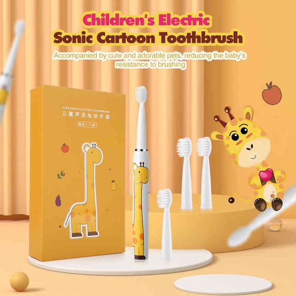 Brosse à dents électrique pour enfant 3 modes Sonic Vibreur Étanche Bande Dessinée Brosse À Dents À Poils Doux Minuterie Enfant Dents Oral Care 220713