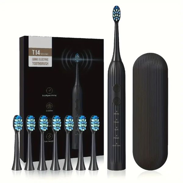 Kit de brosse à dents électrique pour adultes, brosse à dents avec têtes de brosse à poils souples, brosse à dents étanche pour soins bucco-dentaires, adaptée aux hommes et aux femmes à la maison et en voyage