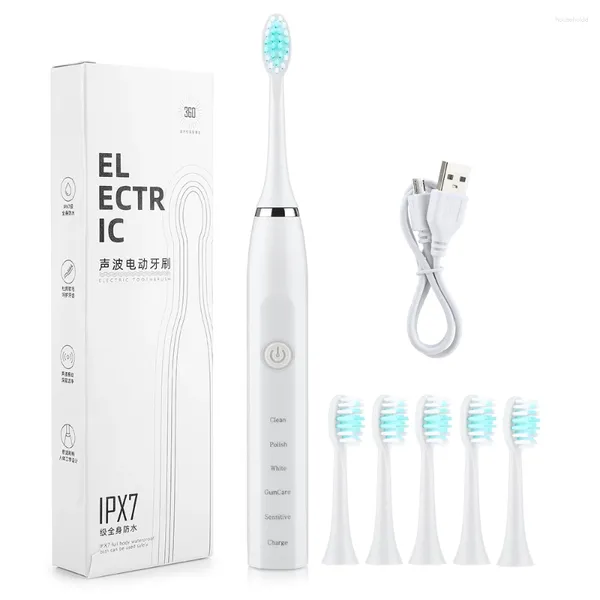 Cepillo de dientes eléctrico recargable por USB, profesional, 5 modos, 4 velocidades, cuidado Dental, cepillo de dientes resistente al agua, cerdas suaves para blanquear los dientes
